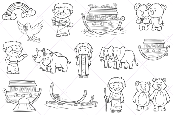 Download Noah's Ark Bible Stories Digital Stamps - Digital stamps Collection