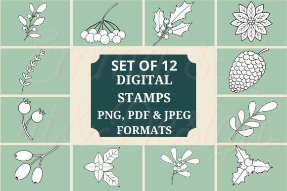 Download 12 Christmas Foliage Digital Stamps - Digital stamps Collection